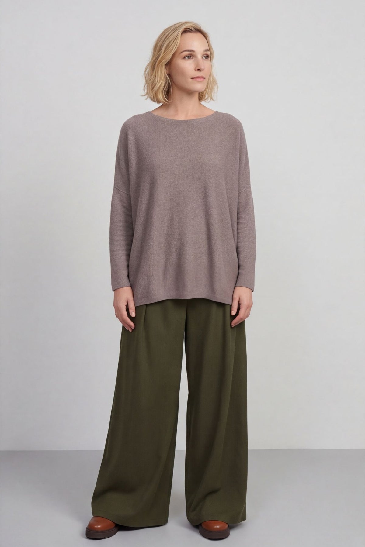 Trish Wide Leg Cotton Trousers Khaki – image 2 of 6
