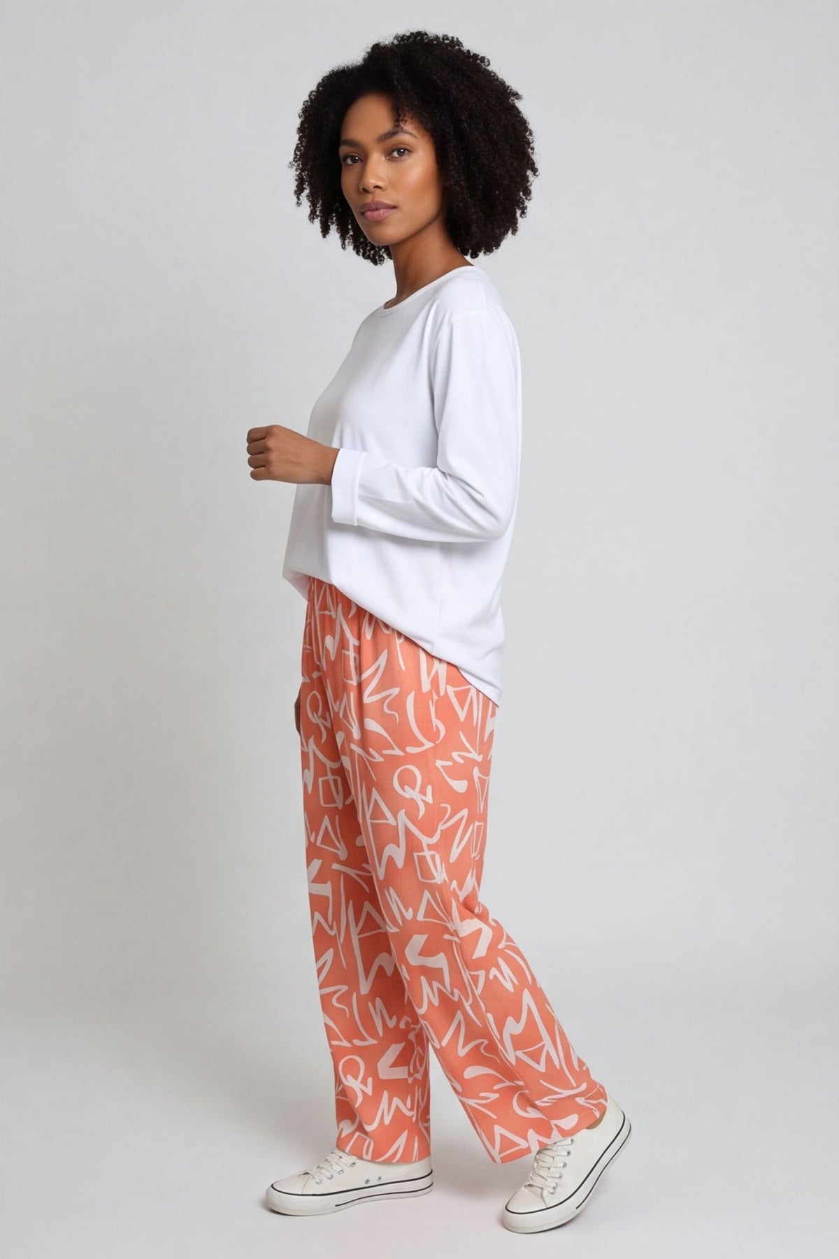 Nina Print Cotton Trousers Orange – image 2 of 4
