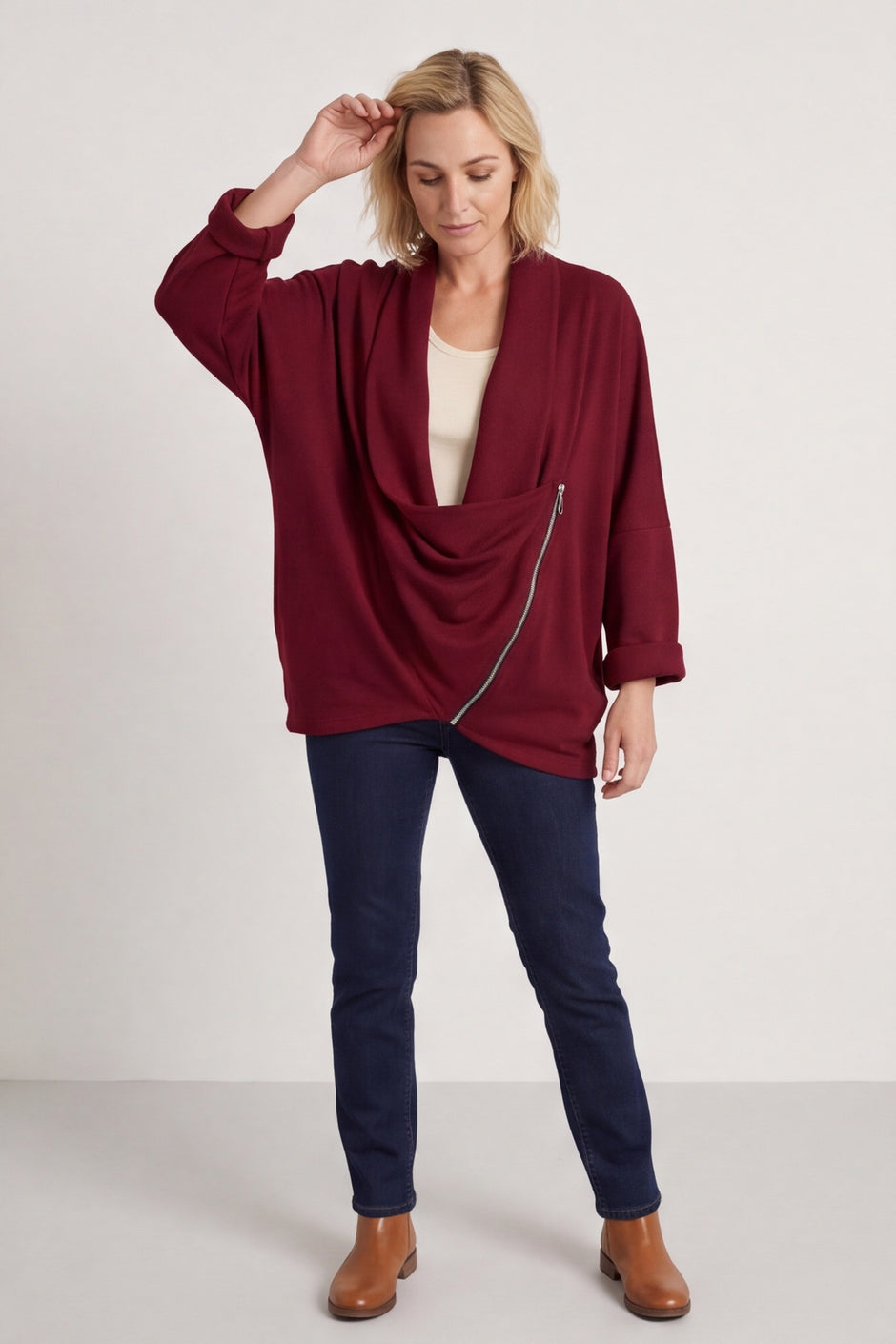 Floella Zip Cotton Jacket Wine – image 2 of 5
