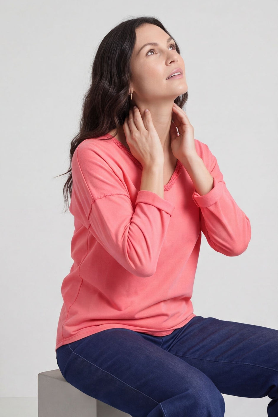Kinsley Washed V-Neck Cotton Top Red – image 2 of 6