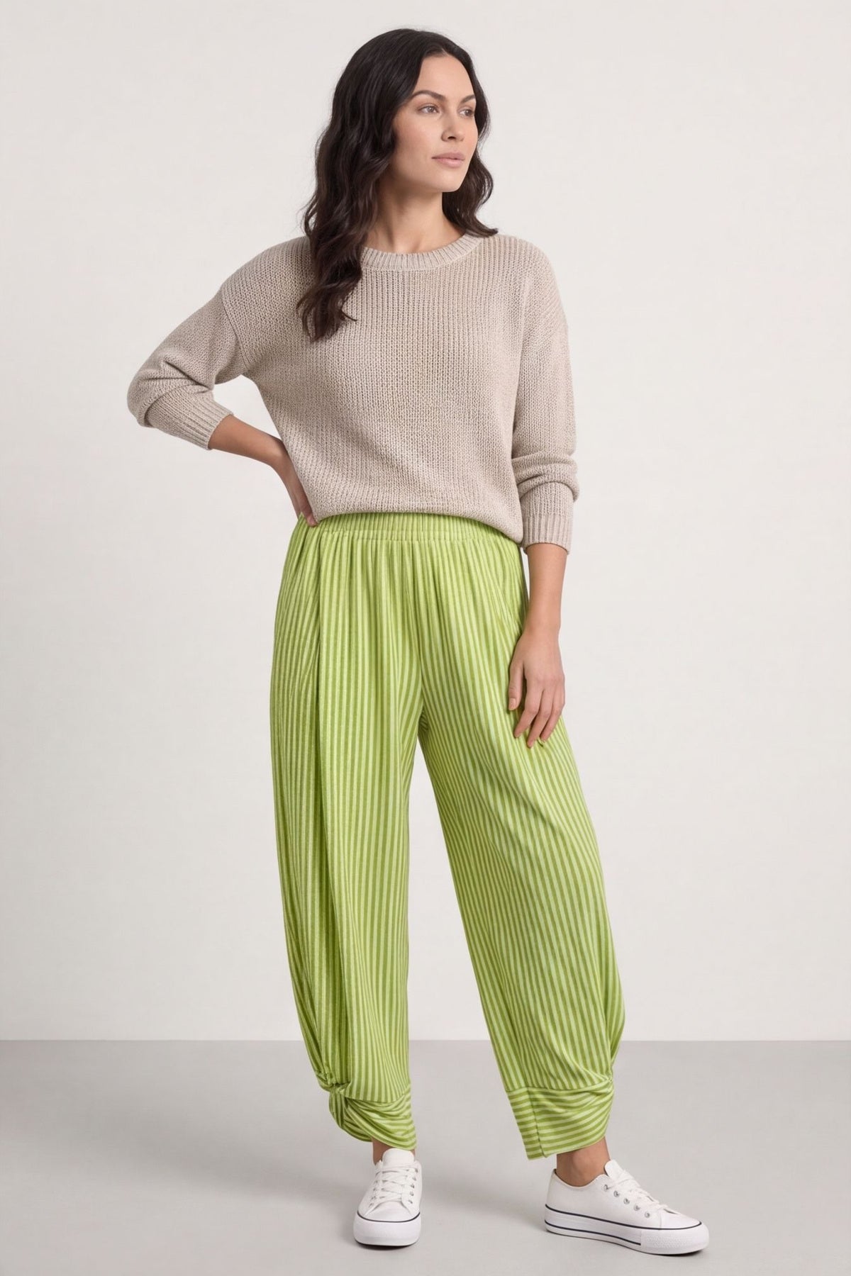 Jacinda Stripe Cotton Trousers Olive – image 2 of 6
