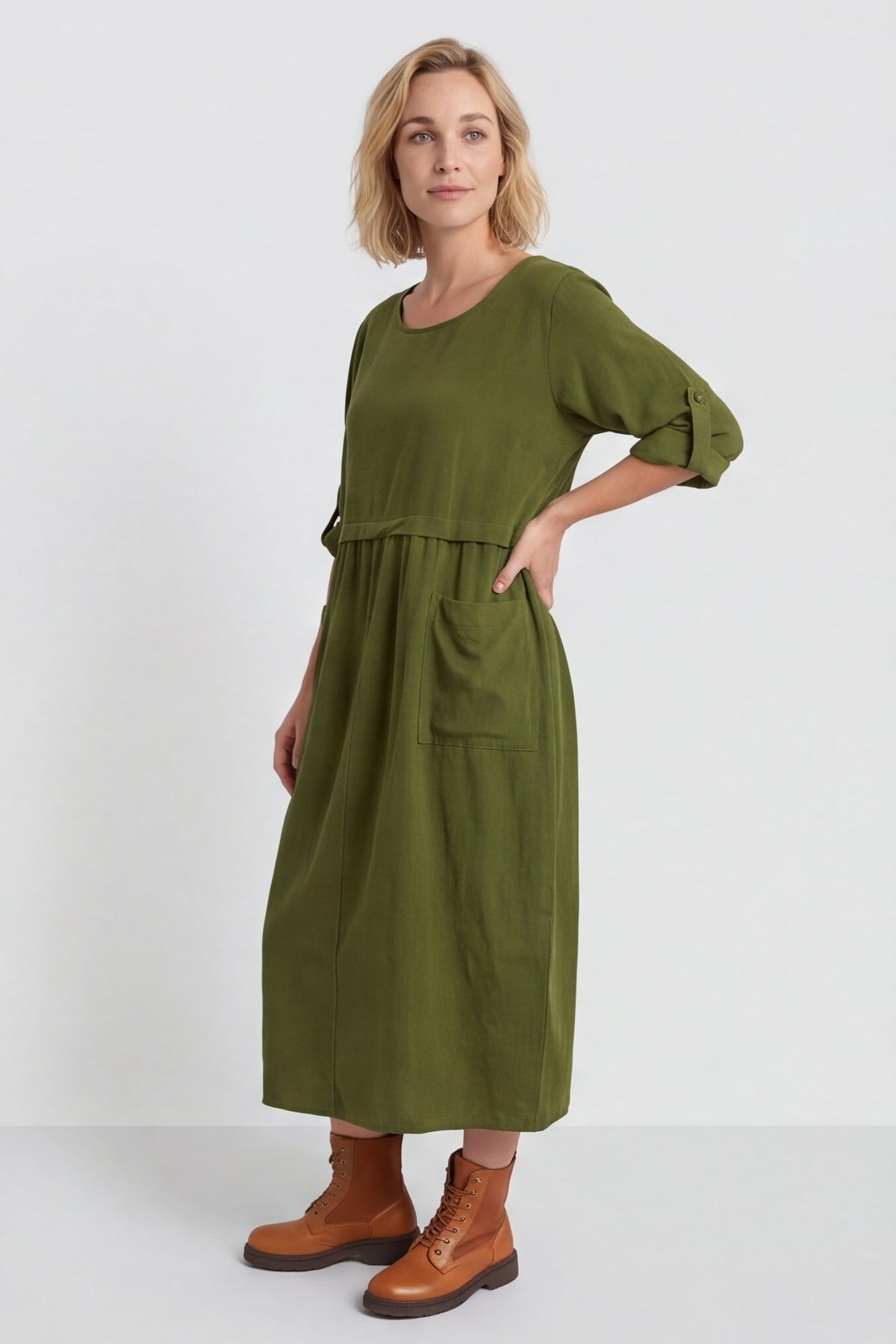 Etta Needlecord Dress Olive – image 2 of 4