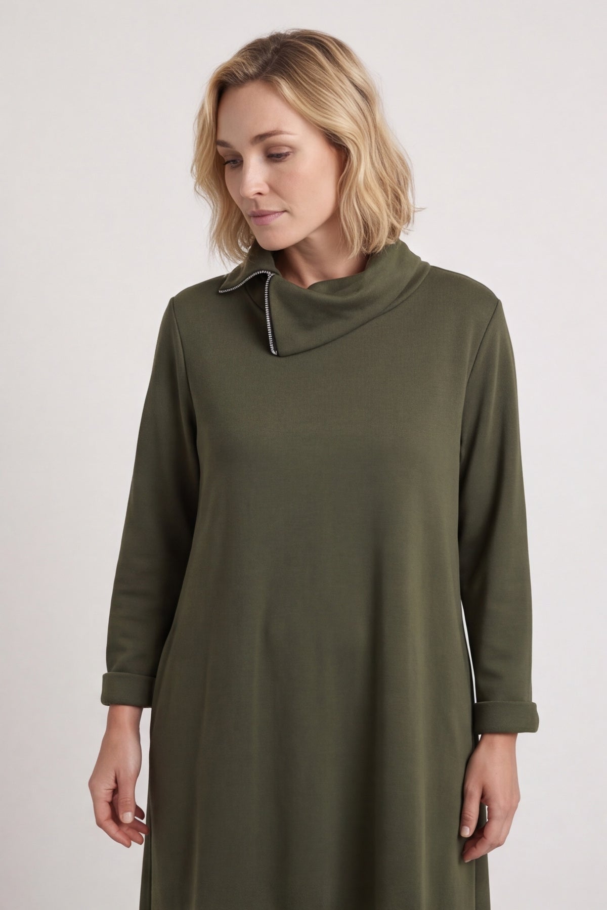 Wanda Zip Polo Cotton Dress Khaki – image 3 of 6