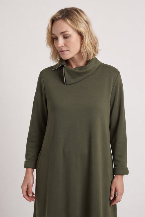 Wanda Zip Polo Cotton Dress Khaki – image 3 of 6