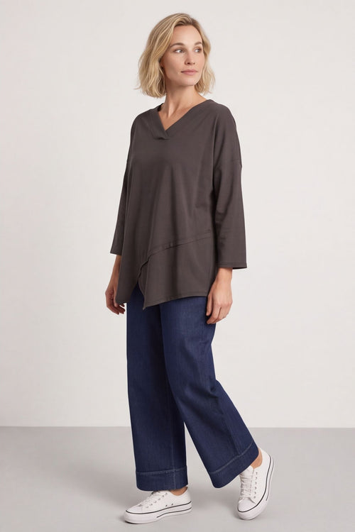 Trecia V-Neck Cotton Top Charcoal – image 3 of 5