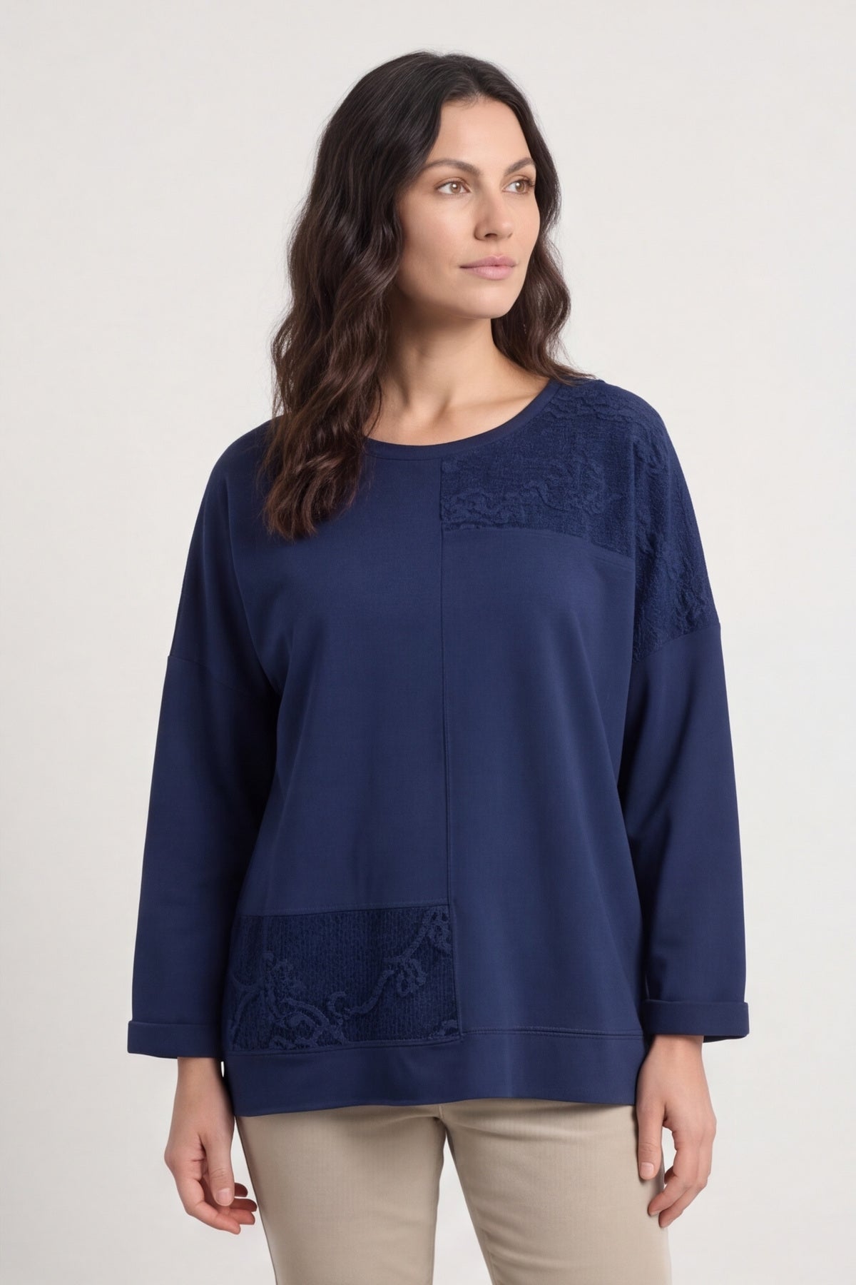 Louise Cord Patch Cotton Top Navy – image 3 of 6