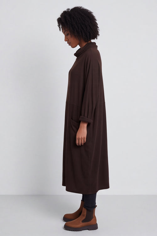Libby Cowl Neck Cotton Dress Cocoa – image 3 of 6