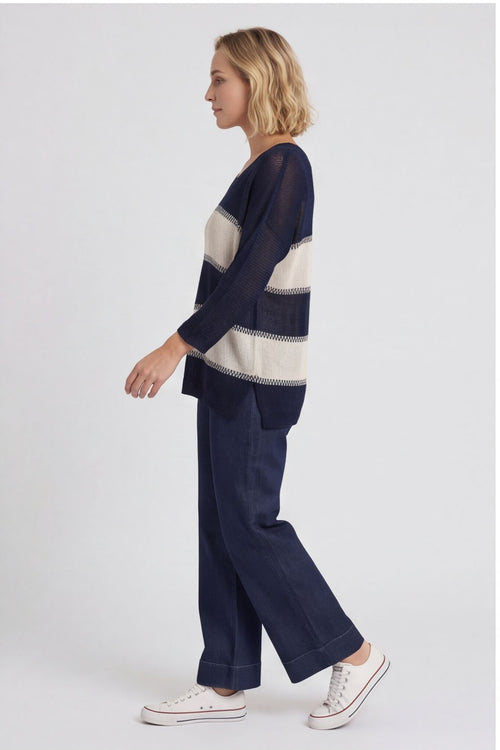 Davena Stripe Knit Top Navy – image 3 of 5