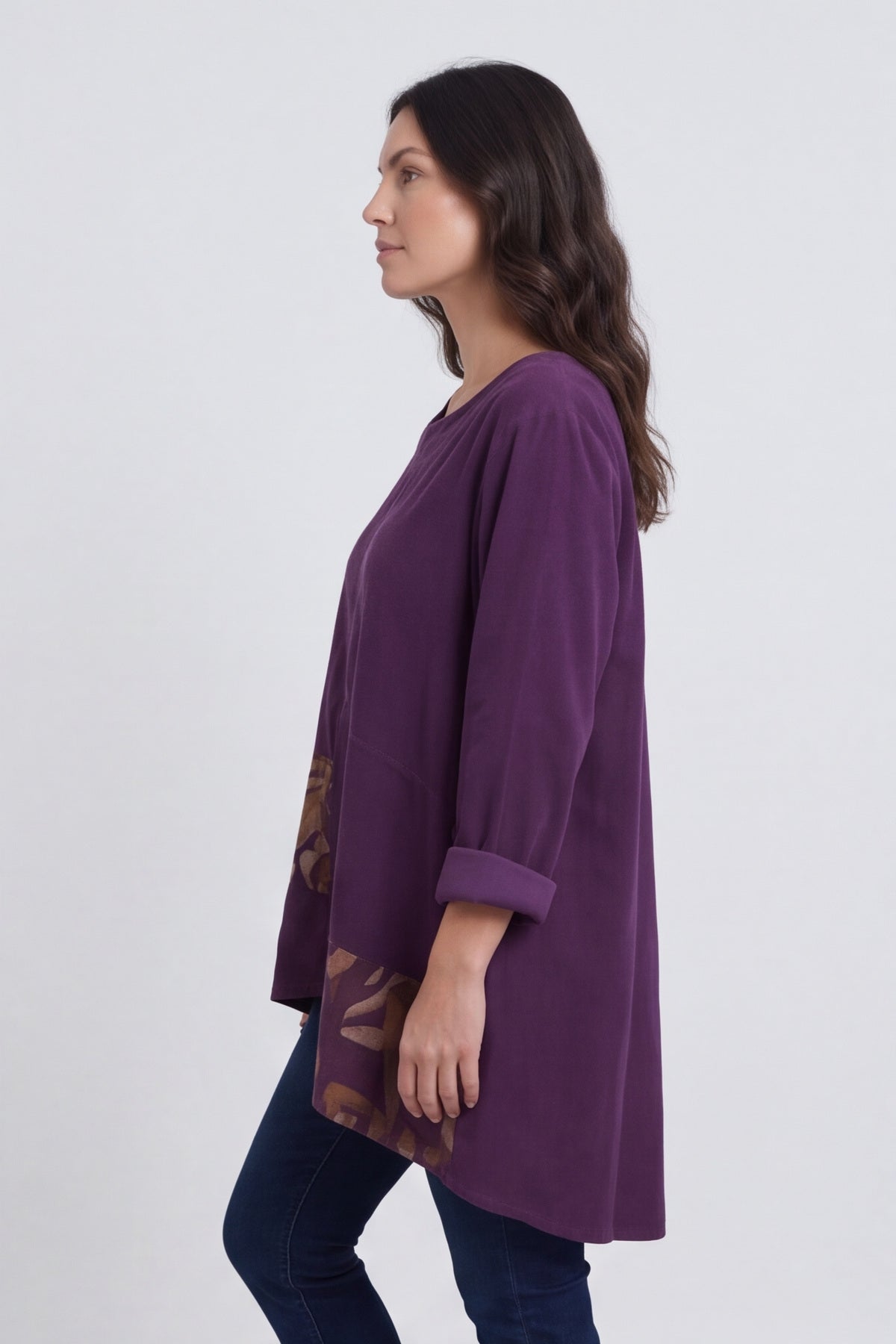 Berenice Print Detail Needlecord Top Purple – image 3 of 6