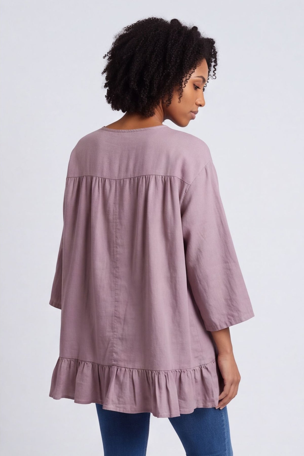 Dawsmere Button Linen Top Mauve – image 3 of 6