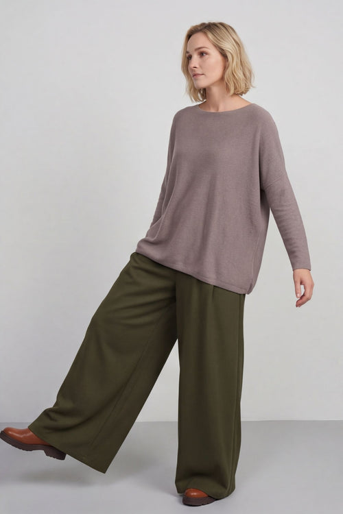 Trish Wide Leg Cotton Trousers Khaki – image 3 of 6