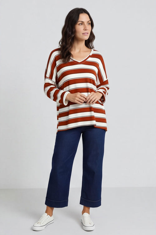 Kirsty Stripe V-Neck Knit Top Burnt Orange – image 3 of 6