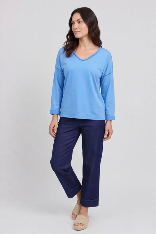 Kinsley Washed V-Neck Cotton Top Cobalt – image 3 of 4