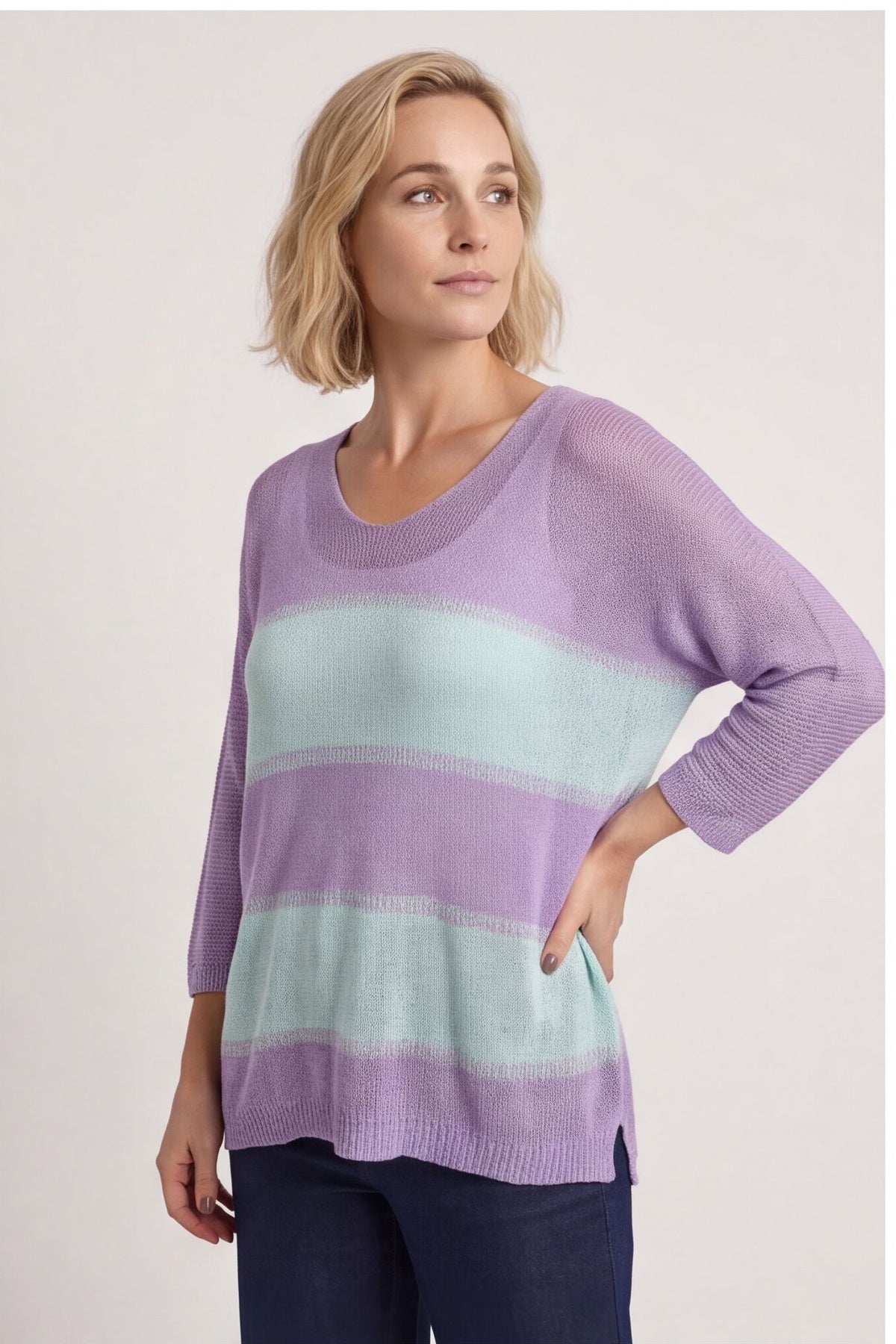 Davena Stripe Knit Top Purple – image 2 of 5