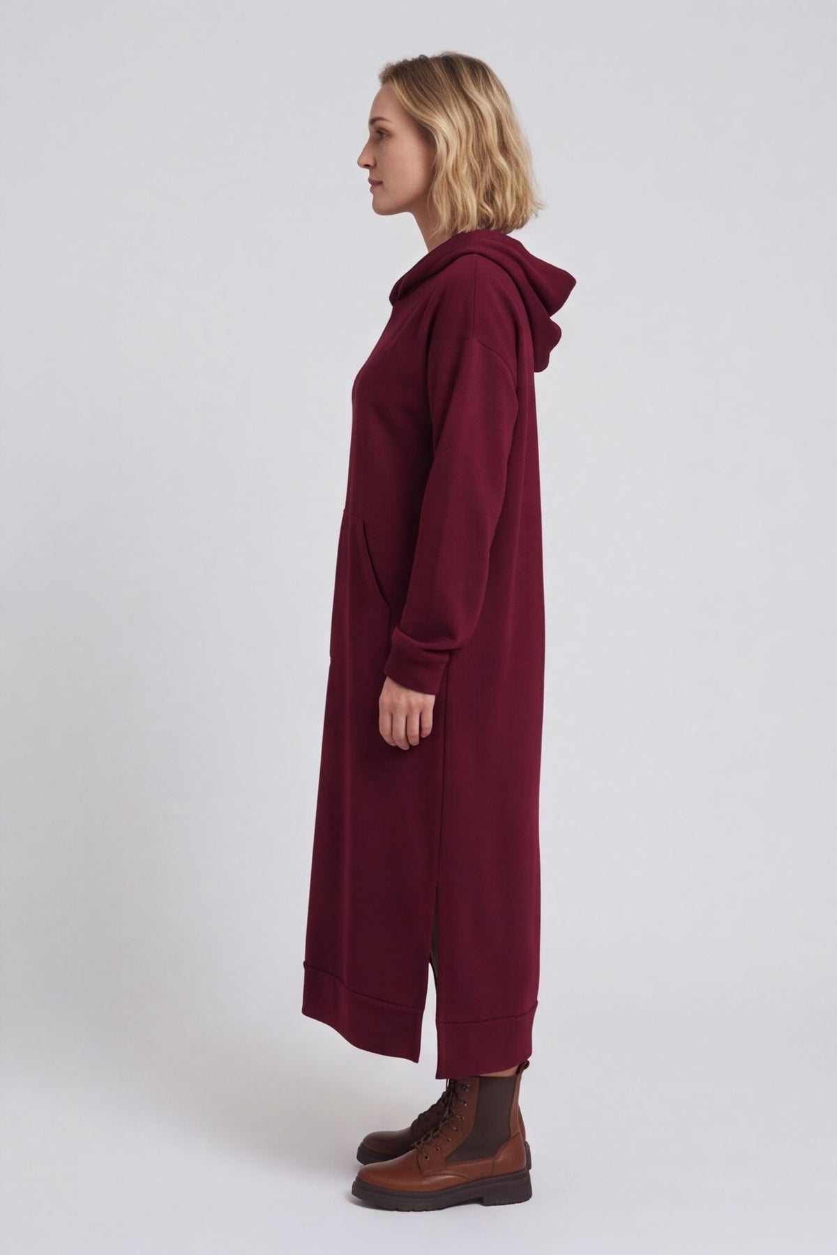 Genaya Hooded Cotton Dress Wine – image 3 of 6