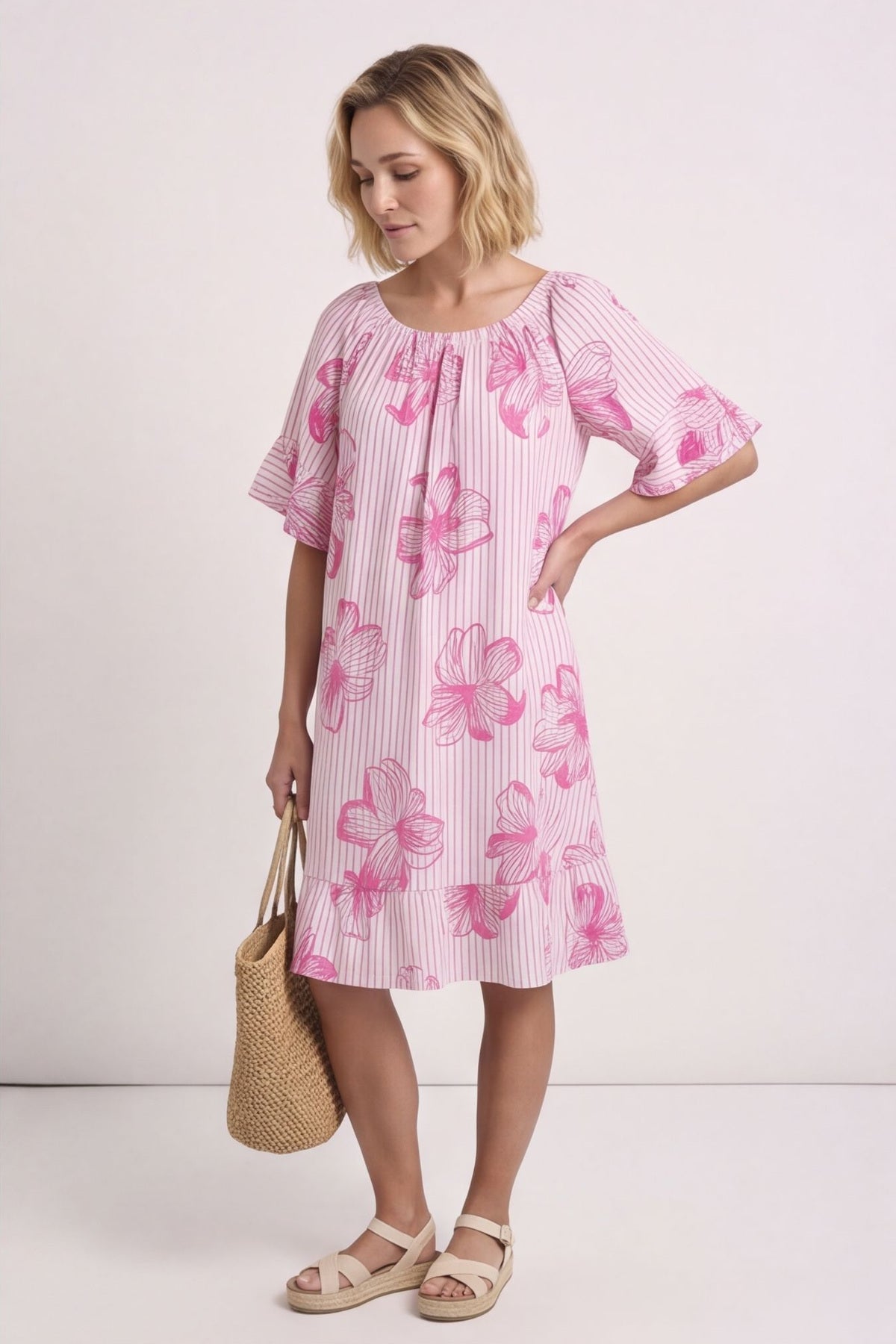 Fabiola Print Bardot Tunic Fuchsia – image 3 of 5