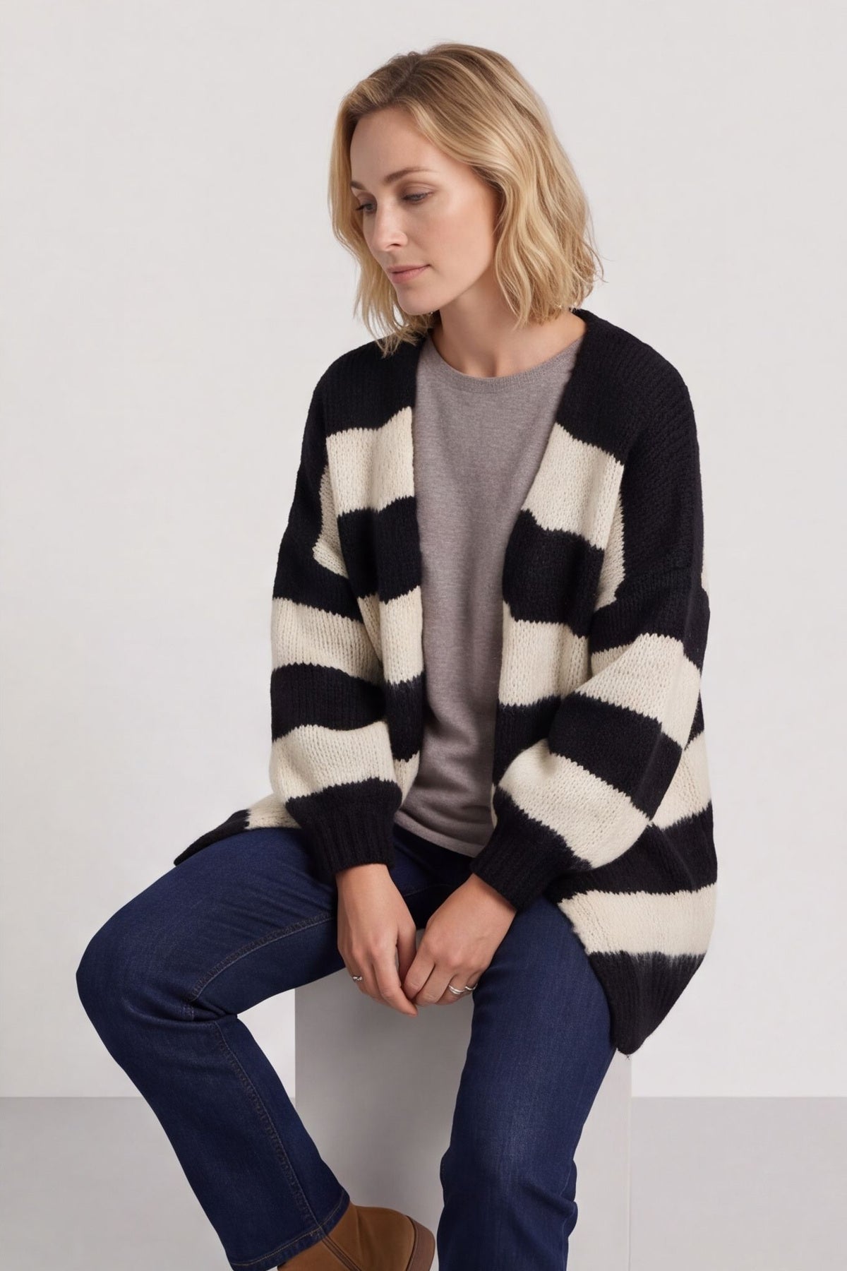 Kennedy Stripe Knitted Cardigan Black – image 3 of 6