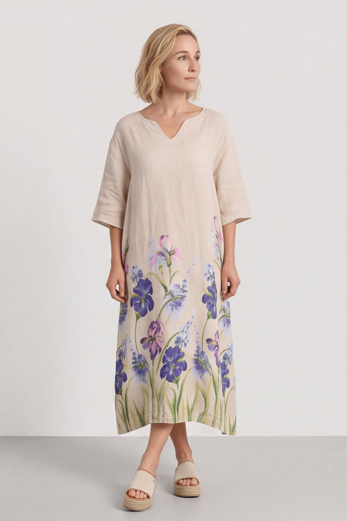 Lyla Floral Linen Dress Stone – image 3 of 6