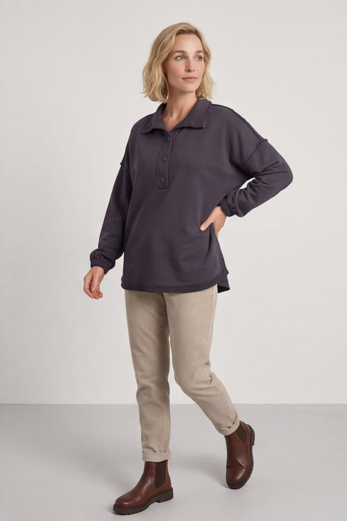 Sybil Button Cotton Sweatshirt Charcoal – image 3 of 5