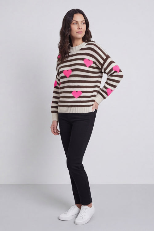 Carina Heart Stripe Knitted Jumper Stone – image 2 of 5