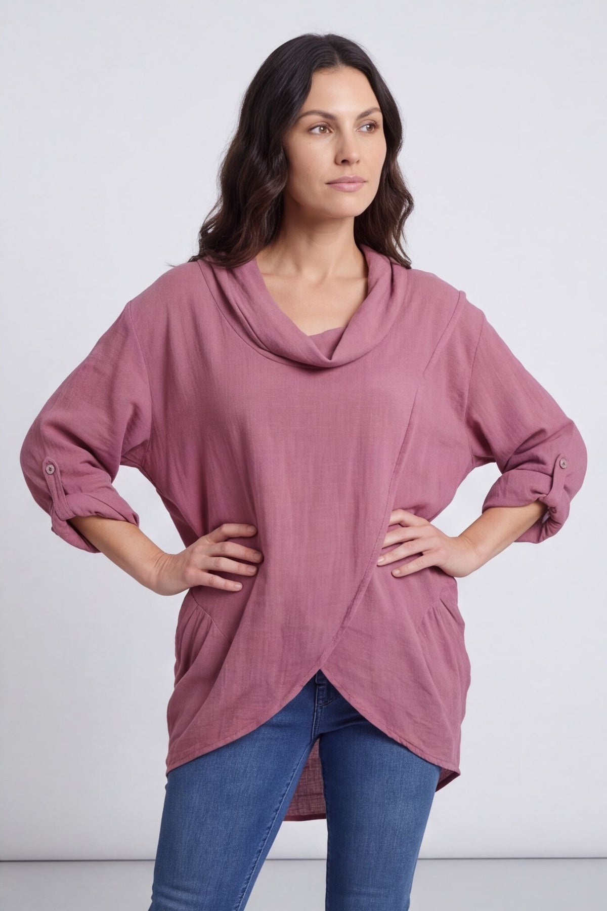 Beulah Cowl Neck Cotton Top Grape – image 3 of 6