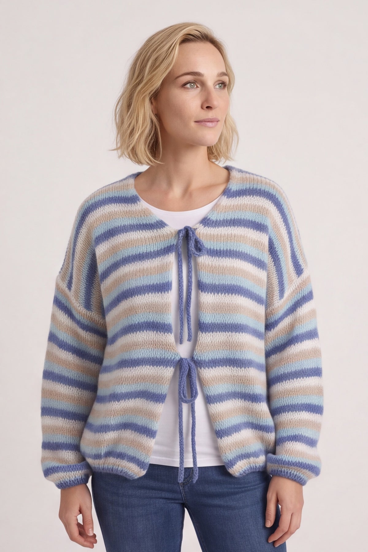 Merlyn Stripe Tie Knitted Cardigan Blue – image 3 of 6