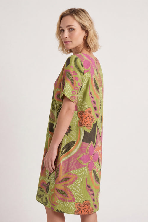 Aurora Leaf Linen Shift Dress – image 2 of 4