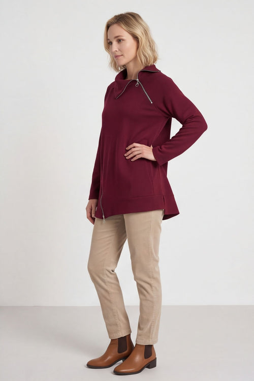 Shaye Zip Detail Cotton Top Wine – image 3 of 5