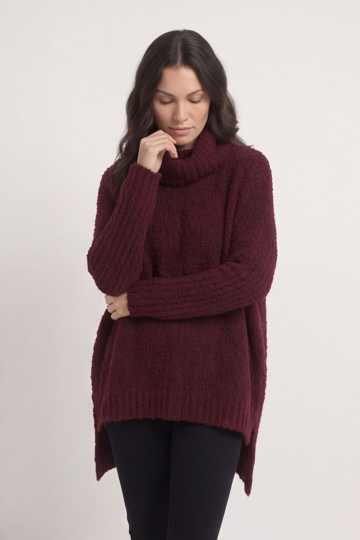 Shani Boucle Polo Knitted Jumper Wine – image 3 of 6