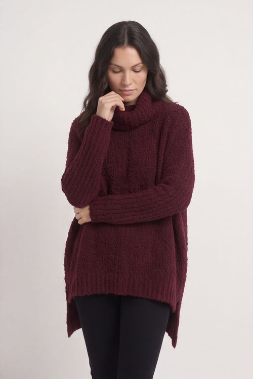 Shani Boucle Polo Knitted Jumper Wine – image 3 of 6