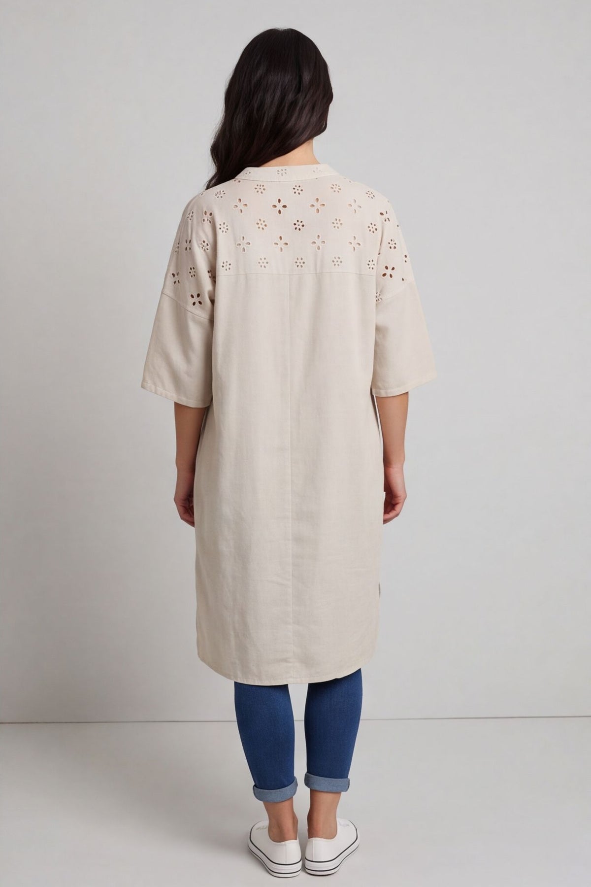 Gabrielle Embroidered Linen Dress Stone – image 3 of 6