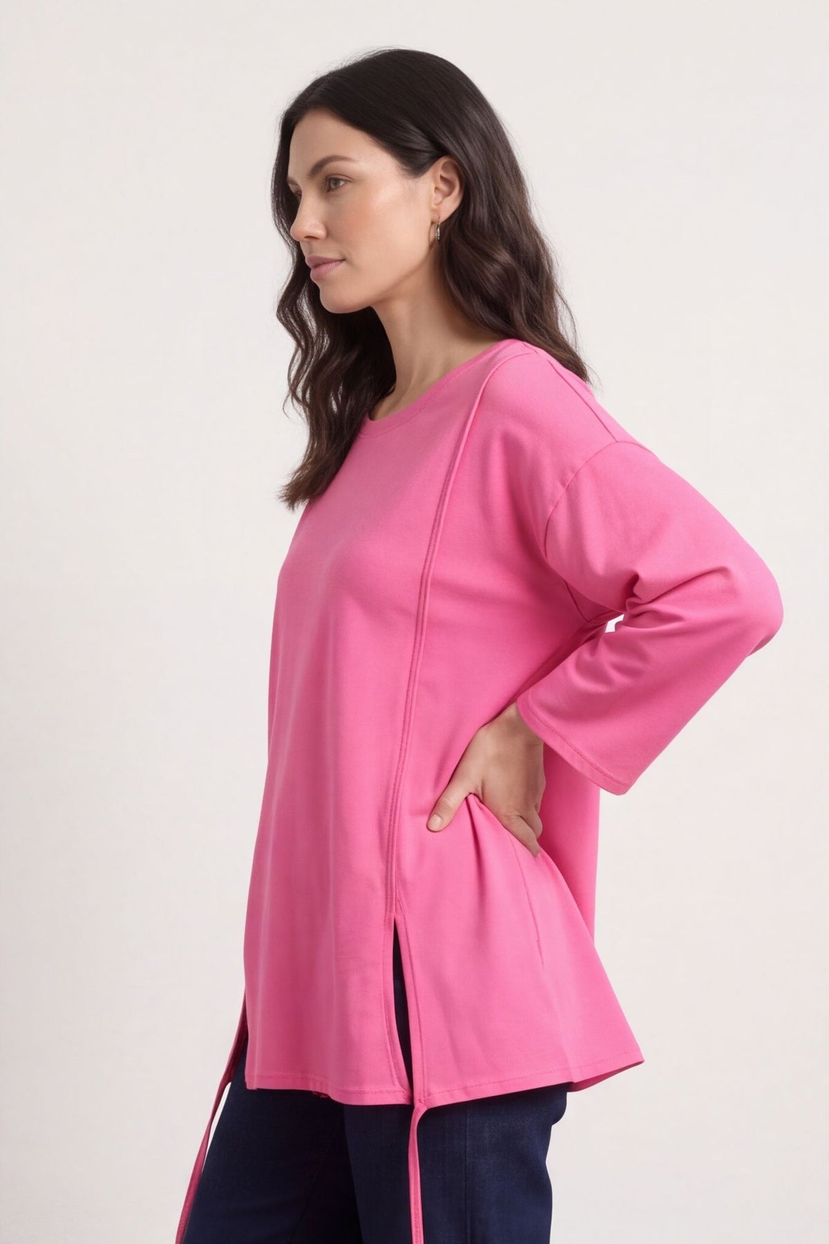 Andie Seam Detail Cotton Top Fuchsia – image 3 of 4