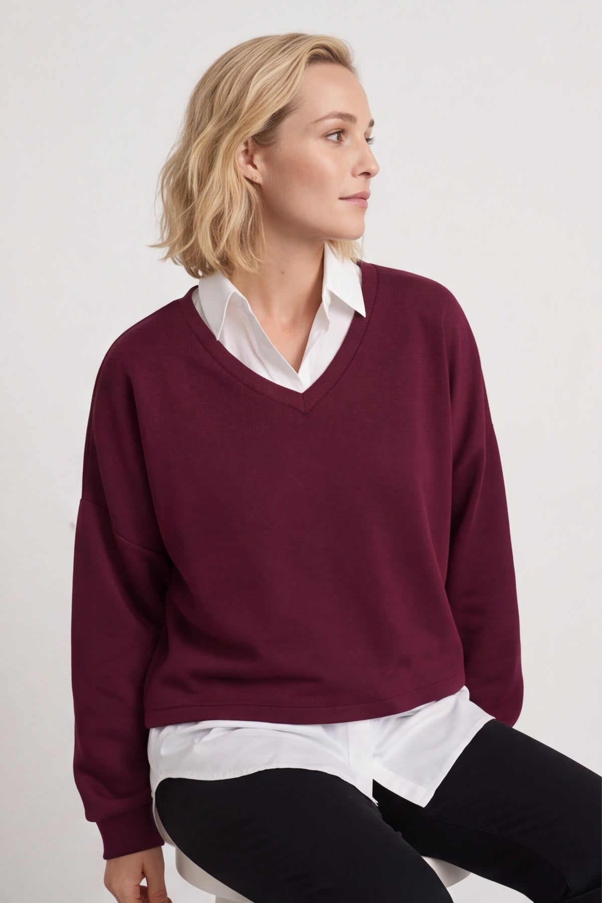 Leilani Collared Top Wine – image 3 of 6