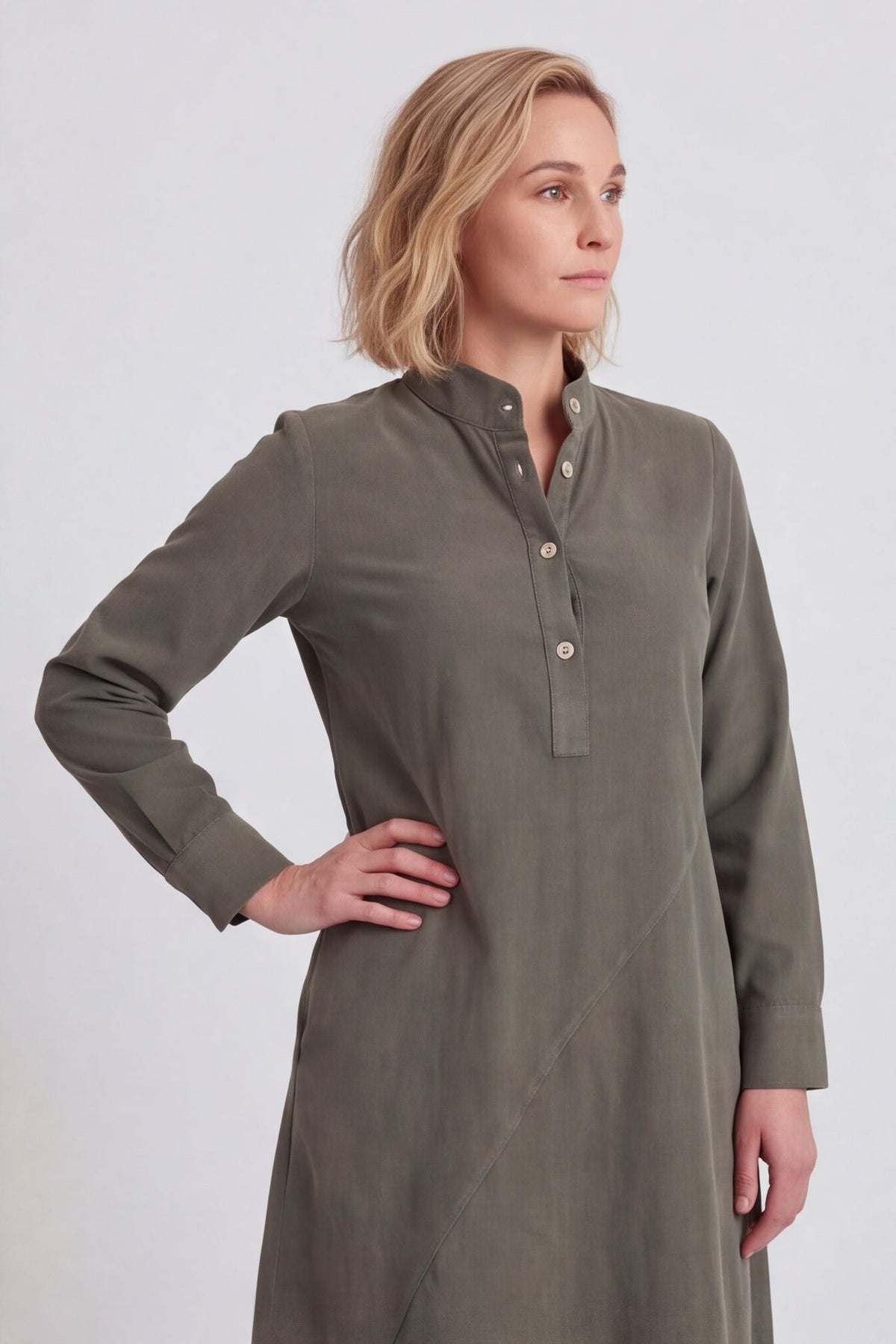 Ruby Needlecord Button Khaki Dress