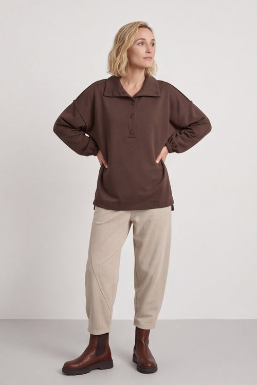 Sybil Button Cotton Sweatshirt Cocoa – image 3 of 6