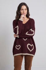 Milena Heart Knitted Jumper Wine Wine - Milena Heart Knitted Jumper Wine – image 3 of 6
