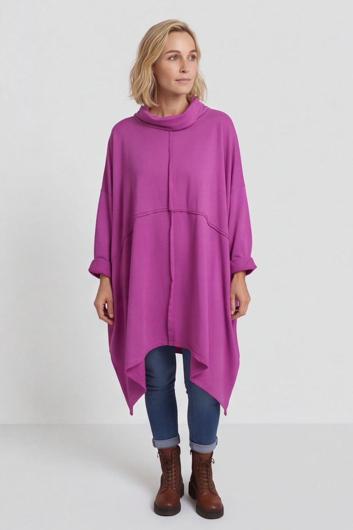 Posy Cowl Oversized Cotton Top Magenta – image 3 of 6