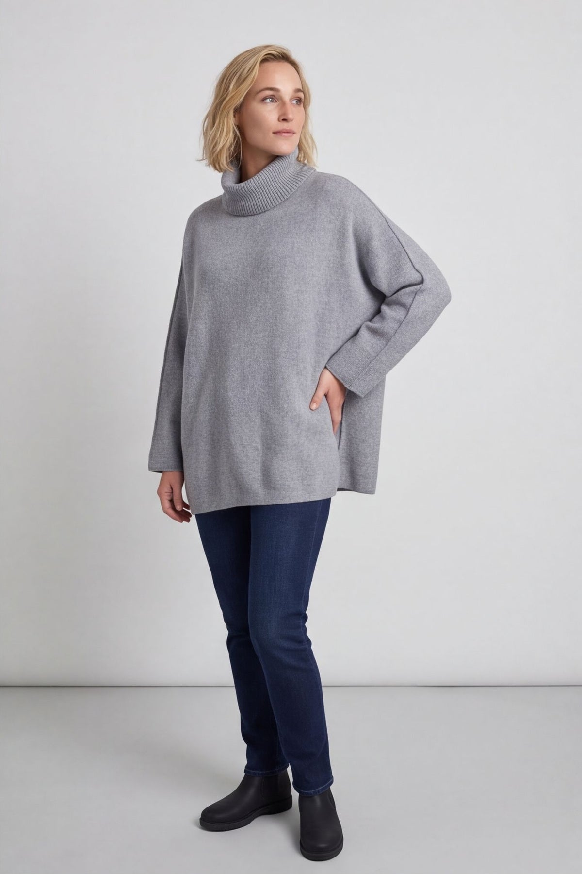 Jude Polo Neck Knitted Jumper Mid Grey – image 3 of 5