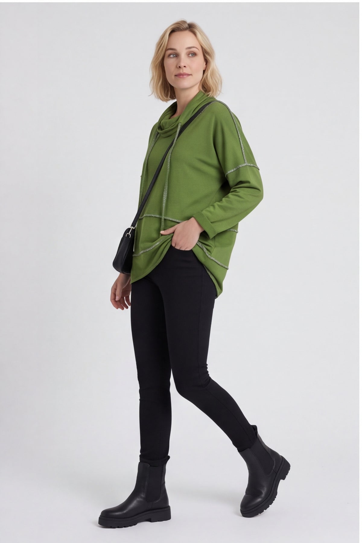 Clarina Cowl Neck Cotton Top Olive – image 3 of 6
