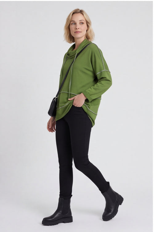 Clarina Cowl Neck Cotton Top Olive – image 3 of 6