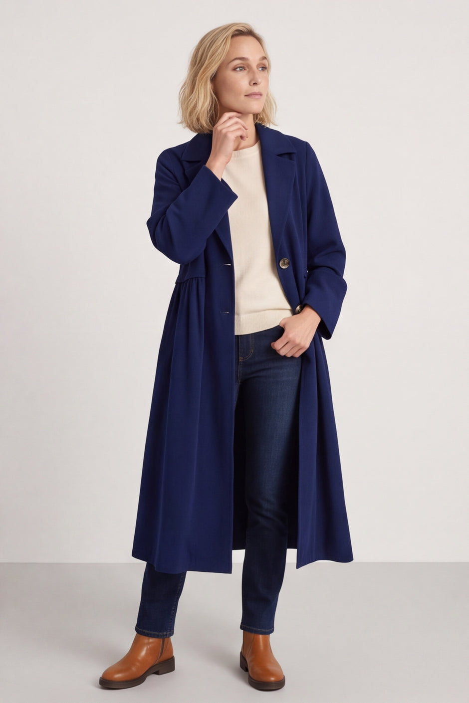 Meryl Long Needlecord Jacket Navy – image 3 of 5