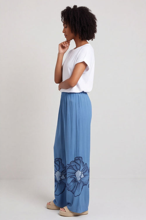 Aksana Flower Wide Leg Trousers Blue – image 3 of 6
