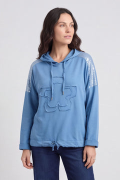 Betsy Flower Patch Hooded Cotton Top Blue – image 3 of 6