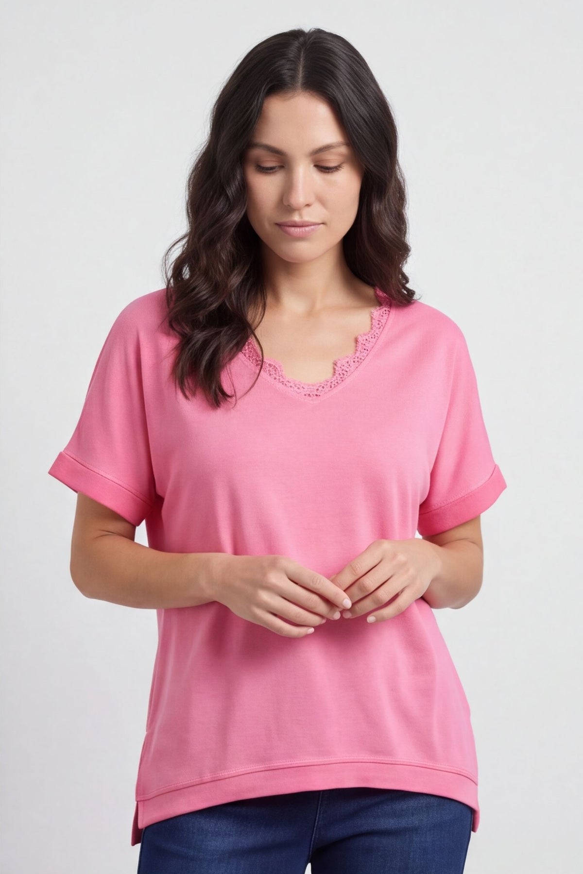 Robyn V-Neck Top Fuchsia – image 2 of 4