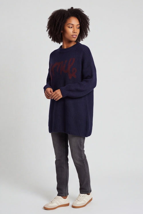Smile Knitted Jumper Navy – image 3 of 5