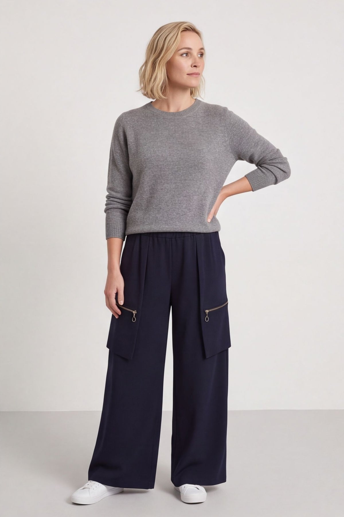 Opaline Zip Pocket Cotton Trousers Navy – image 2 of 4