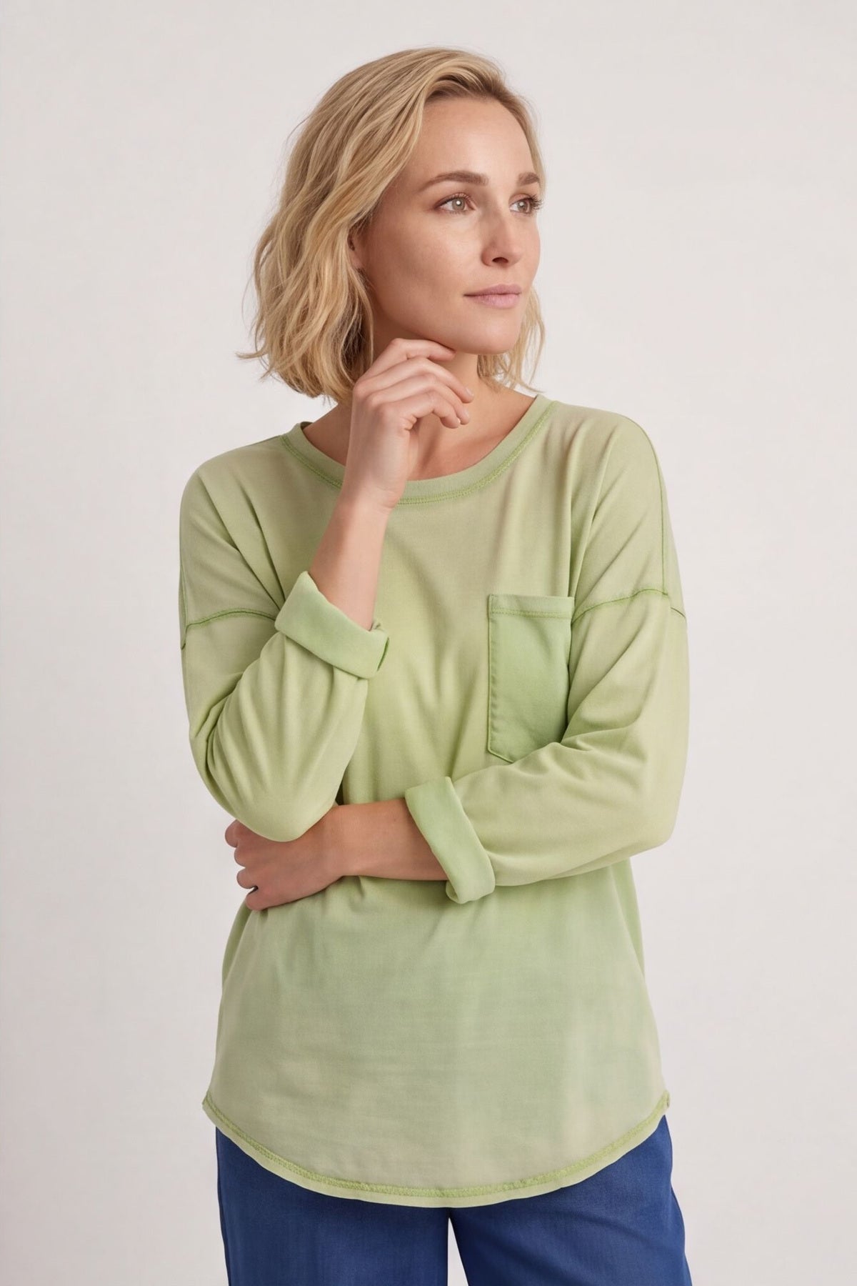 Amelie Washed Pocket Cotton Top Olive – image 3 of 6