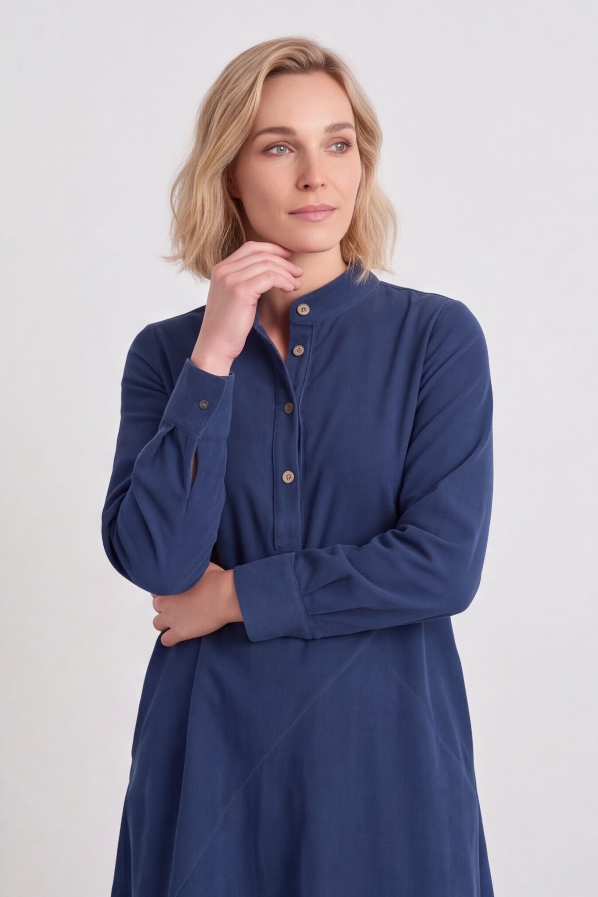 Ruby Needlecord Button Navy Dress