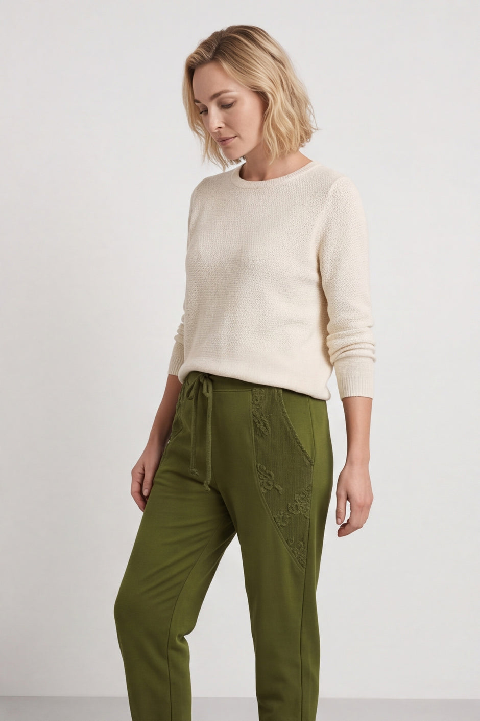 Lina Cord Detail Cotton Joggers Olive – image 3 of 6