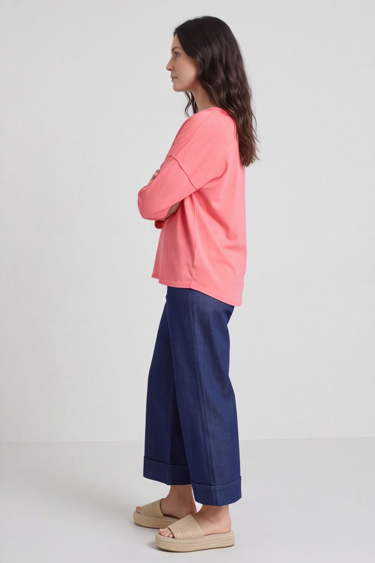 Kinsley Washed V-Neck Cotton Top Red – image 3 of 6